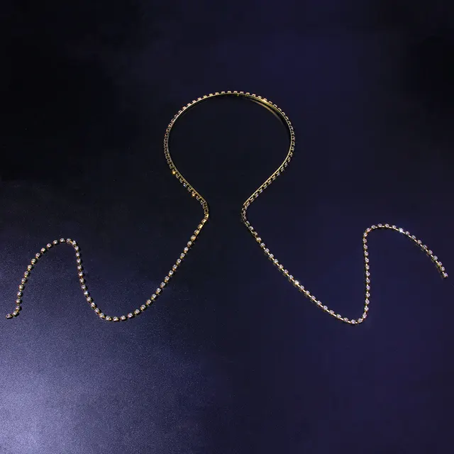 European And American Hot selling Single chain With Diamond Headband, Temperament And Personality, Back hung Hairpin, Simple And Full drilled Headw... Golden - Shop at LoveMi