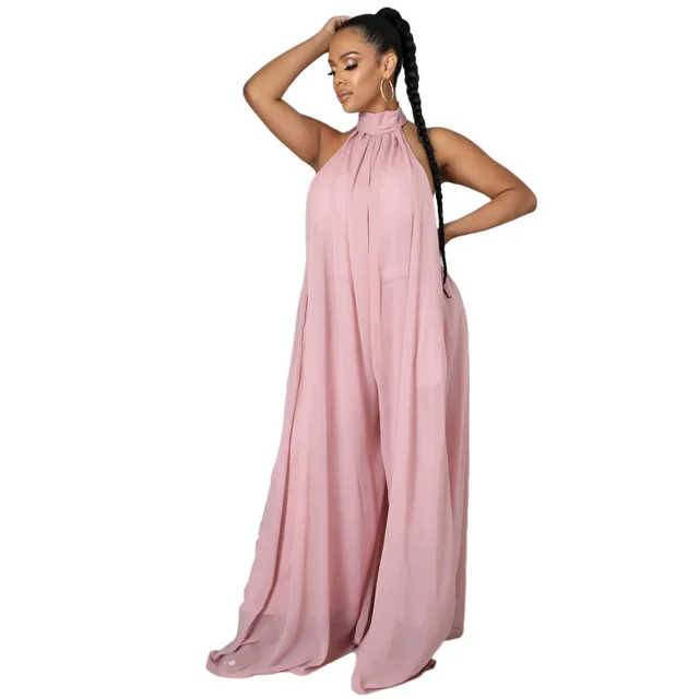 Casual Chiffon Loose Backless Women s Jumpsuit Pink - Shop at LoveMi