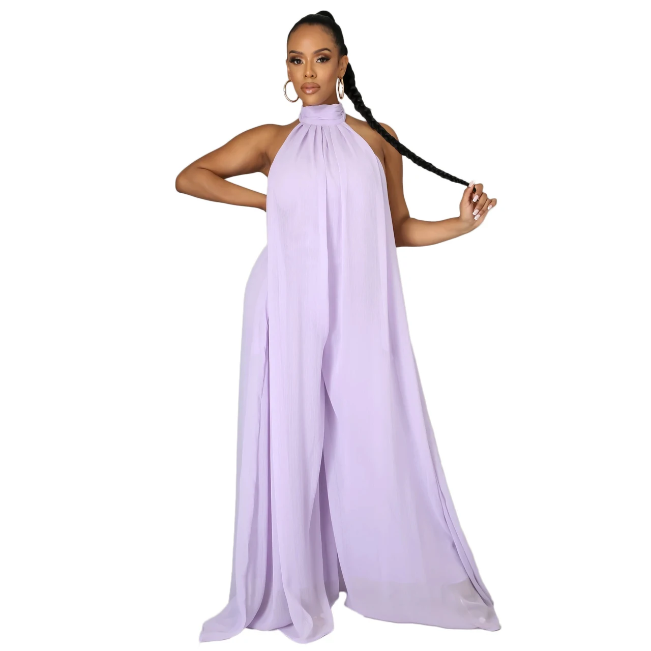 Casual Chiffon Loose Backless Women s Jumpsuit - Purple