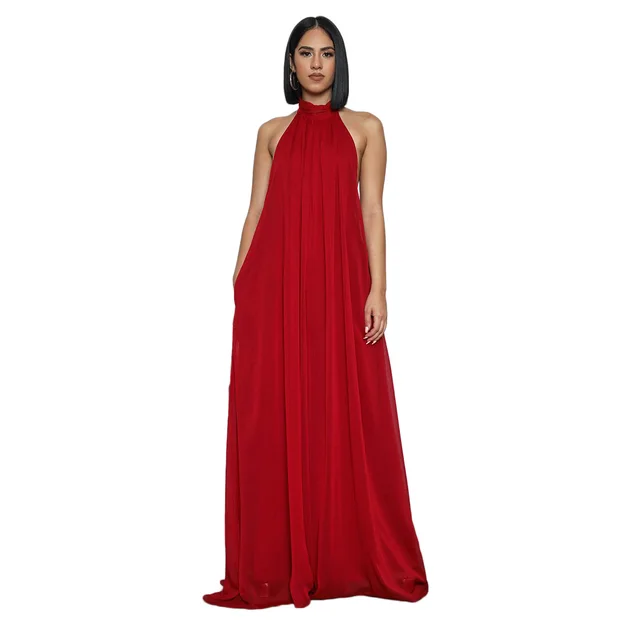 Casual Chiffon Loose Backless Women s Jumpsuit Red Wine - Shop at LoveMi