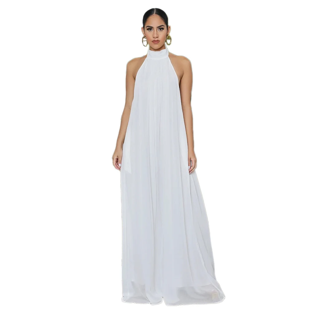 Casual Chiffon Loose Backless Women s Jumpsuit - White