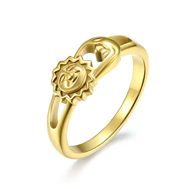 Unisex Men Women Rings Moon Sun Design Stainless Steel Rose Gold Silver Color Large US size 5 6 7 8 9 10 11 12 Gold - Shop at LoveMi