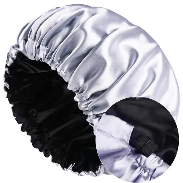 Cross Border Source Of Double Layer Satin Night Women's Long Hair Confinement Hair Care Chemotherapy Hat Wide Brim Elastic Adjustment Buckle Hat ... White - Shop at LoveMi