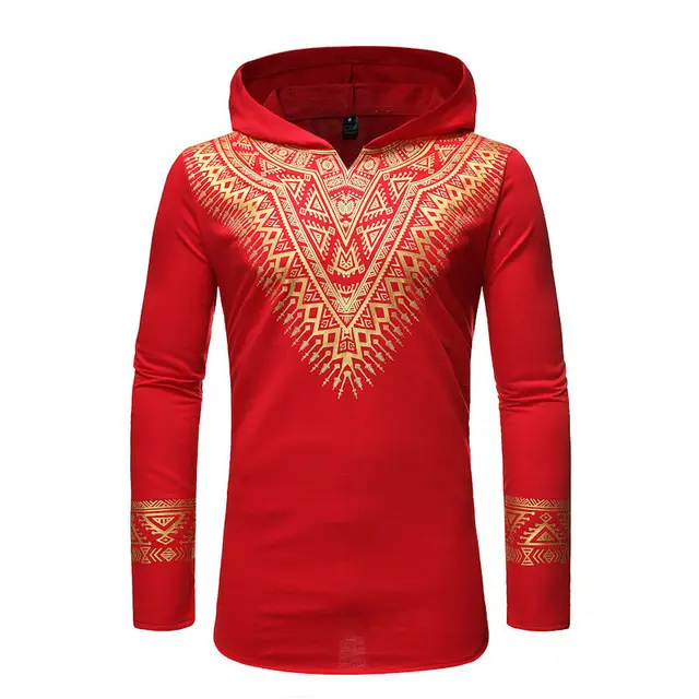African Turk Chief Printed Long Sleeve Jacket With Arc Hem Red - Shop at LoveMi