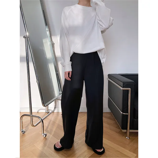 Loose Drape Casual Straight leg Mopping Suit Pants Black - Shop at LoveMi