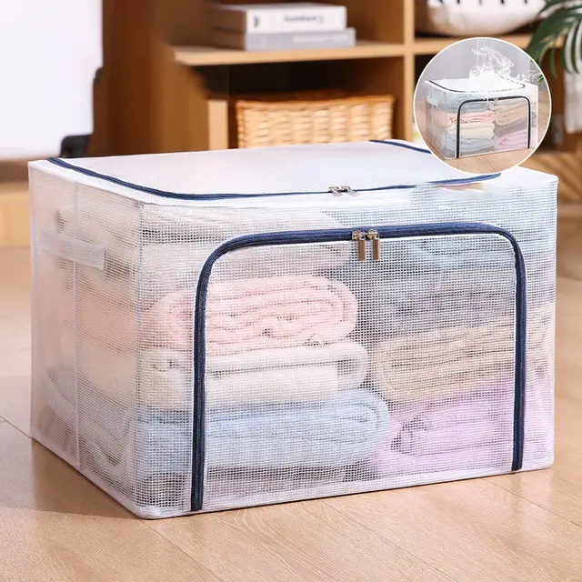 Nylon Mesh Storage Box Steel Frame Breathable Clothes Folding Storage Box Large Quilt Moving Storage Box Waterproof Dark Blue Zipper Breathable - Shop at LoveMi