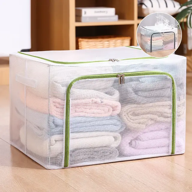 Nylon Mesh Storage Box Steel Frame Breathable Clothes Folding Storage Box Large Quilt Moving Storage Box Waterproof Fruit Green Zipper Breathable - Shop at LoveMi