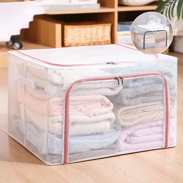 Nylon Mesh Storage Box Steel Frame Breathable Clothes Folding Storage Box Large Quilt Moving Storage Box Waterproof Lotus Root Pink Zipper Waterpr - Shop at LoveMi