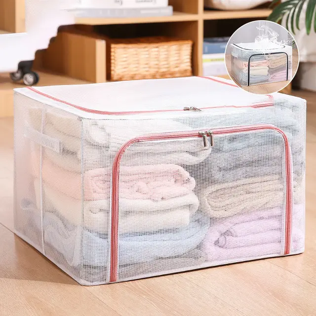 Nylon Mesh Storage Box Steel Frame Breathable Clothes Folding Storage Box Large Quilt Moving Storage Box Waterproof Lotus Root Powder Zipper Breat - Shop at LoveMi