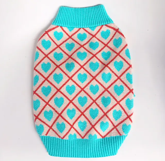 Pet Dog Clothes Pug Bulldog Bichon Bear Autumn And Winter Warm Sweater Stretch Cute Blue Peach Heart Sweater - Shop at LoveMi