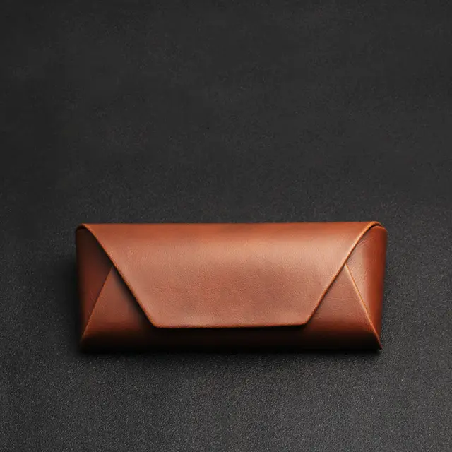 High End Handmade Japanese Style Crazy Horse Leather Brown Pu Leather Glasses Case Brown - Shop at LoveMi