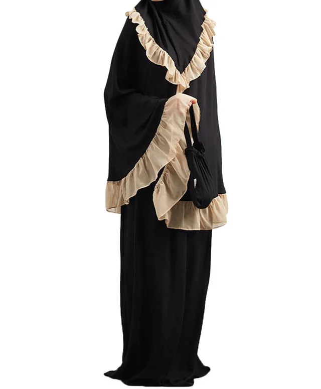 Muslim Kids Ramadan Girls Long Sleeve Dress Hijab Abaya Robe Arab Dubai Children Kaftan Headscarf Islamic Kids Robe Jilbab Black - Shop at LoveMi