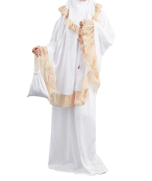 Muslim Kids Ramadan Girls Long Sleeve Dress Hijab Abaya Robe Arab Dubai Children Kaftan Headscarf Islamic Kids Robe Jilbab White - Shop at LoveMi