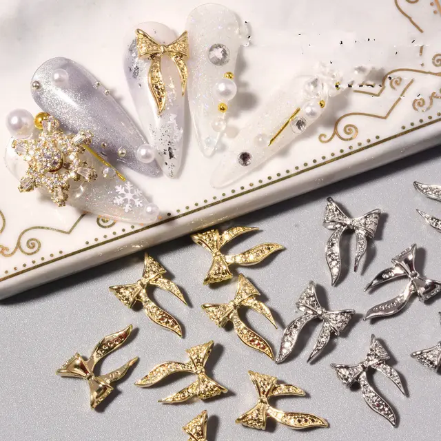 Gold Silver Alloy Bow Nail Art Decorations Gold - Shop at LoveMi