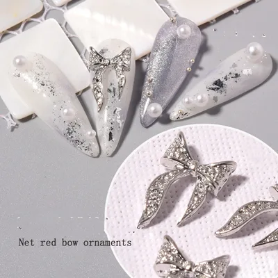 Gold Silver Alloy Bow Nail Art Decorations Sliver - Shop at LoveMi
