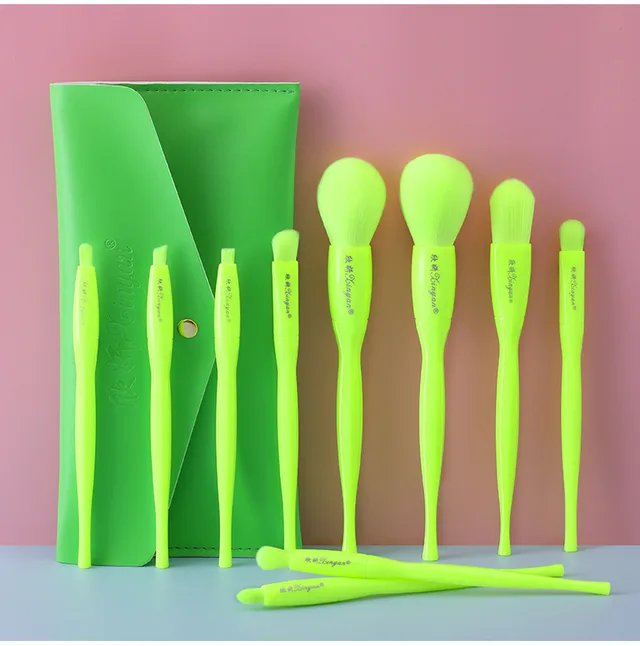 Makeup Brush Set 10 Candy Color Eyeshadow Blush Loose Powder High Gloss Repair Brush Foundation Beauty Tools Full Set Green - Shop at LoveMi