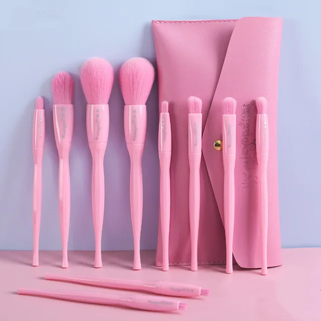 Makeup Brush Set 10 Candy Color Eyeshadow Blush Loose Powder High Gloss Repair Brush Foundation Beauty Tools Full Set Pink - Shop at LoveMi