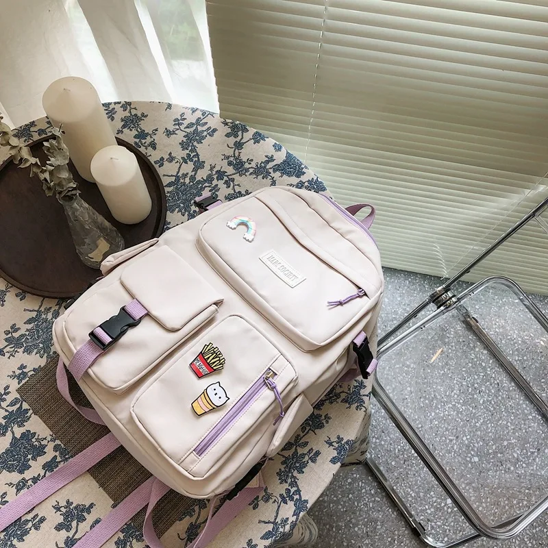 Ins College Style Girl Backpack Japanese Harajuku Vintage Student Schoolbag Female Travel Backpack White - Shop at LoveMi