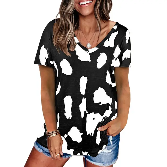 Spring And Summer New Hot Style Womens Leopard Print Plus Size Loose Casual T Shirt Black - Shop at LoveMi