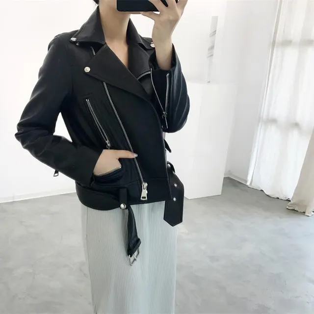Spring New Korean Style Temperament Short Leather Women's Skinny Motorcycle Leather Jacket Coat Trend Black - Shop at LoveMi