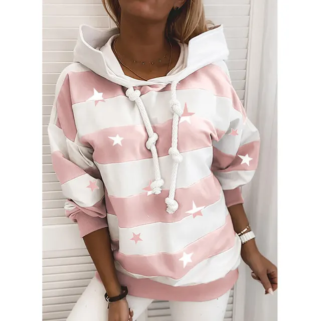 Long Sleeved Autumn Striped Five Pointed Star Ladies Thin Sweater Pink - Shop at LoveMi