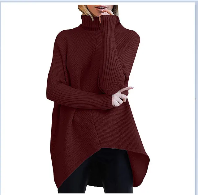 European And American Autumn And Winter Mid Length Turtleneck Sweater Bat Sleeve Loose Pullover Thick Knit Coffee - Shop at LoveMi