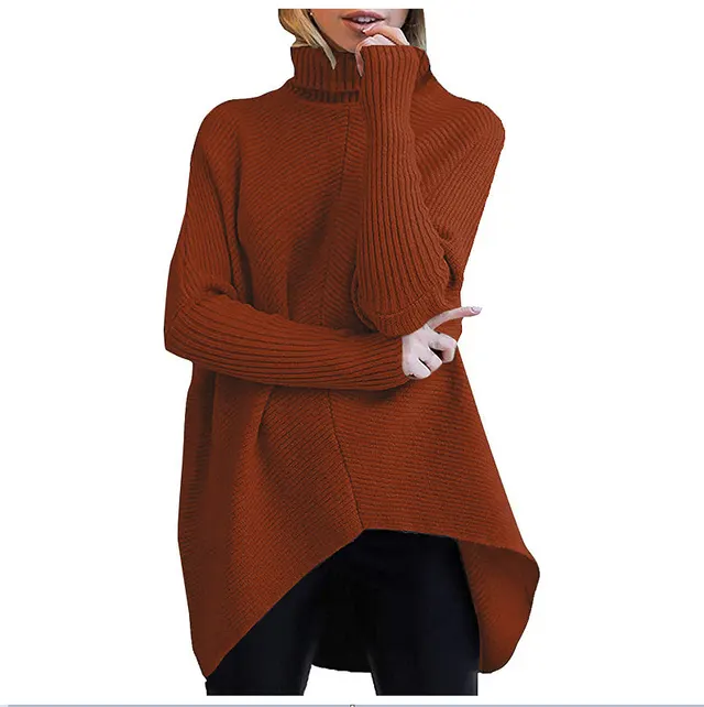 European And American Autumn And Winter Mid Length Turtleneck Sweater Bat Sleeve Loose Pullover Thick Knit Red - Shop at LoveMi