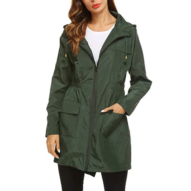 Outdoor Jacket Waist Hooded Lightweight Waterproof Raincoat Jacket Green - Shop at LoveMi