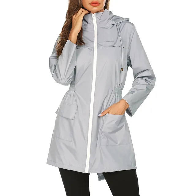 Outdoor Jacket Waist Hooded Lightweight Waterproof Raincoat Jacket Grey - Shop at LoveMi