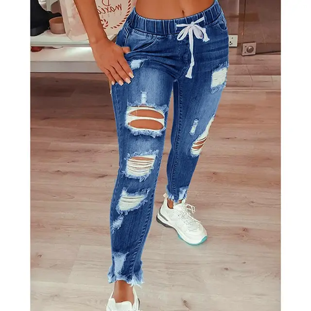 Cross Border Exclusively For Hot Selling European And American Women's Jeans Slim Slimming Women's Jeans Trousers Dark Blue - Shop at LoveMi