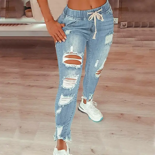 Cross Border Exclusively For Hot Selling European And American Women's Jeans Slim Slimming Women's Jeans Trousers Light Blue A - Shop at LoveMi