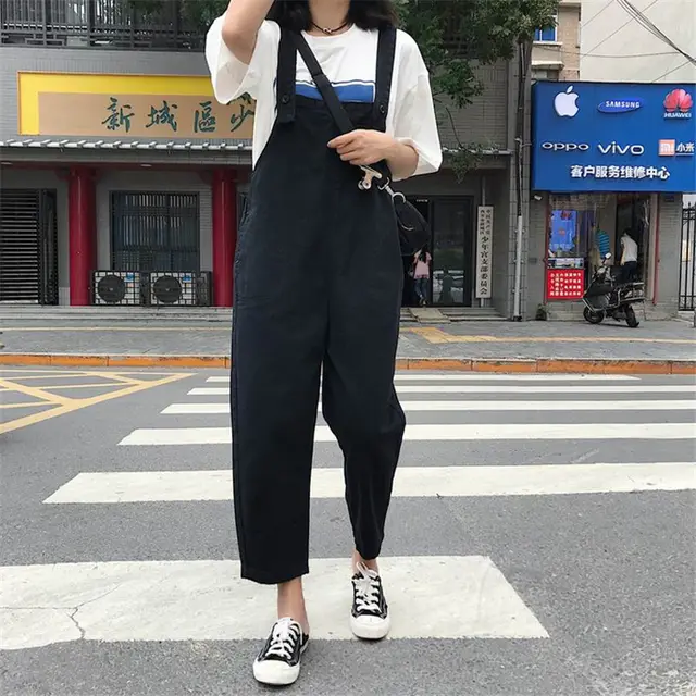 The Korean Version Of The Outer Jumpsuit Trousers Is Loose And Thin And Straight Black - Shop at LoveMi