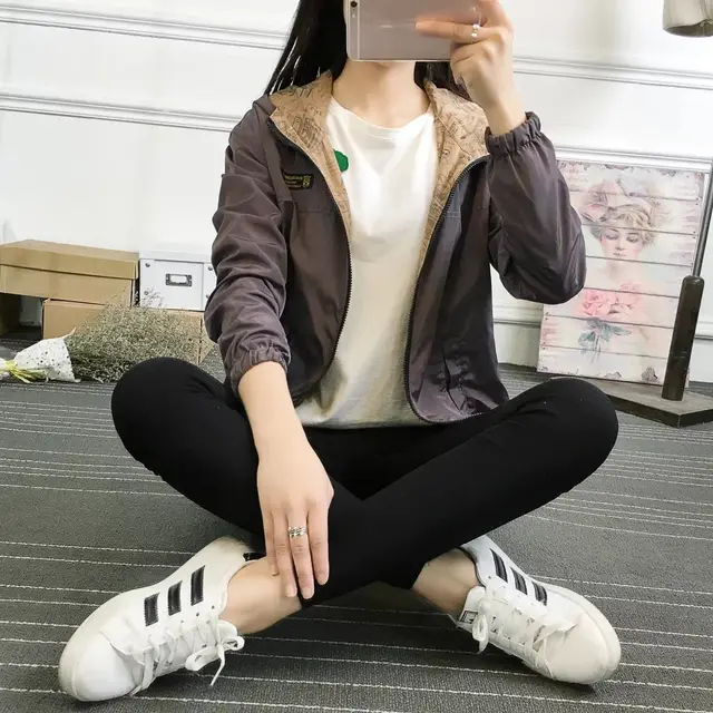 Women's Windbreaker Jacket College Style Long Sleeved Korean Students Loose Fitting Thin Short Short Women Brown - Shop at LoveMi