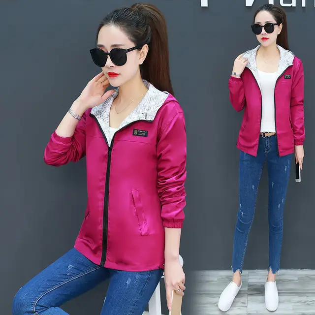Women's Windbreaker Jacket College Style Long Sleeved Korean Students Loose Fitting Thin Short Short Women Purple - Shop at LoveMi