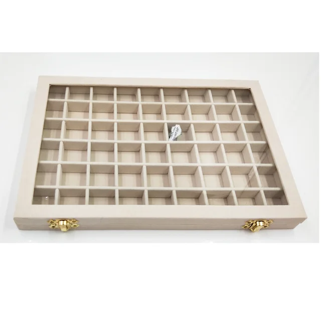 Flannel Large Jewelry Box Nail Art Jewelry Display Box With Glass Lid Cream Color - Shop at LoveMi