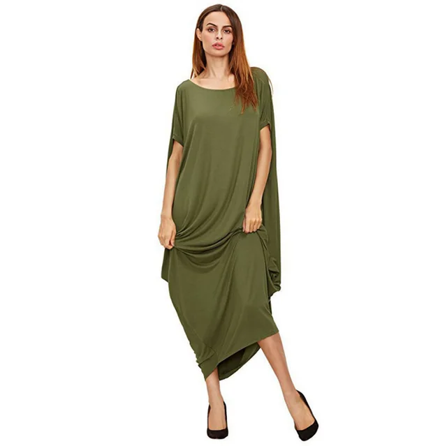 Loose Dress Cross border Explosion Solid Color Pleated Long Skirt Green - Shop at LoveMi