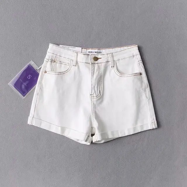Raised hip denim shorts White - Shop at LoveMi