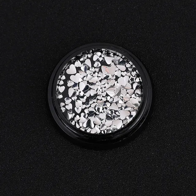 WAKEFULNESS 1Box Heart Shape Metal Studs For Nails Charms Gold Silver Ultra thin 3D Copper Silver Heart - Shop at LoveMi