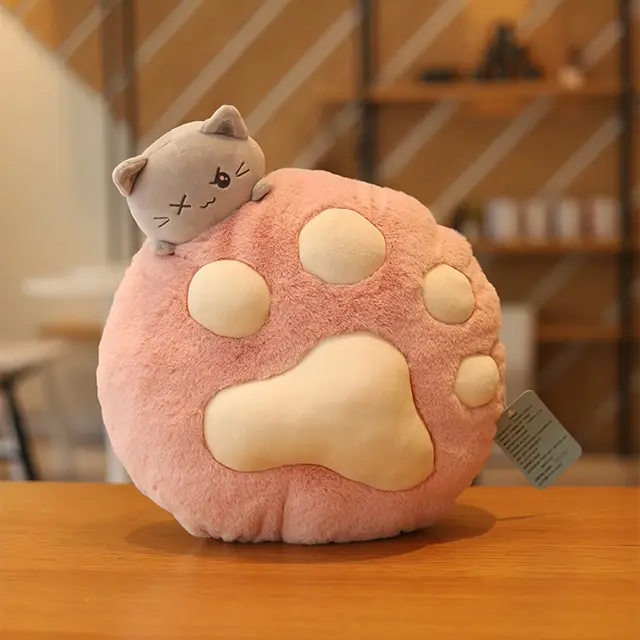 Plush Cat Paw Pillow Stuffed Funtional Cartoon Animal Quilt Home Sofa Decor Plushie Props Pink - Shop at LoveMi