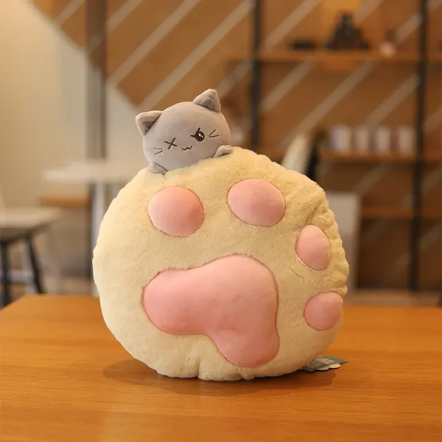 Plush Cat Paw Pillow Stuffed Funtional Cartoon Animal Quilt Home Sofa Decor Plushie Props Yellow - Shop at LoveMi