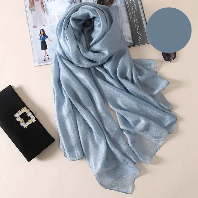 Silk Scarf Women'S All Match Western Style Thin Scarf Gauze Collocation Suit Coat Sky Blue - Shop at LoveMi