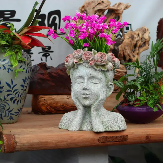 Rose Boy Girl Resin Flower Pot Kitty Bird Sculpture 2Style - Shop at LoveMi
