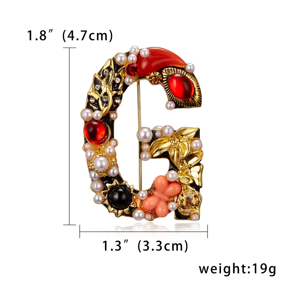 Letter Pearl Rhinestone Flower Brooch Alloy Diamond Corsage - G Letter