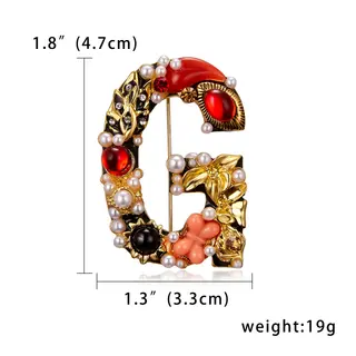 Letter Pearl Rhinestone Flower Brooch Alloy Diamond Corsage - G Letter