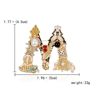 Letter Pearl Rhinestone Flower Brooch Alloy Diamond Corsage - M Letter