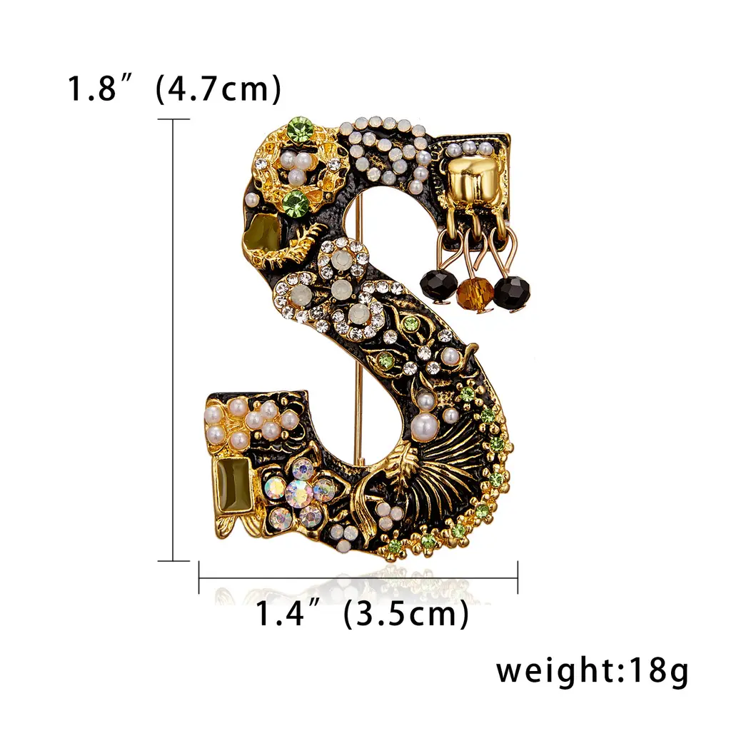 Letter Pearl Rhinestone Flower Brooch Alloy Diamond Corsage - S Letter