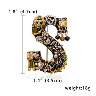 Letter Pearl Rhinestone Flower Brooch Alloy Diamond Corsage - S Letter