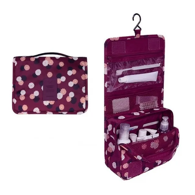 Cosmetic Bag Organizer Case Necessaries Make Up Toiletry Bag P84 Burgundyflowers - Shop at LoveMi