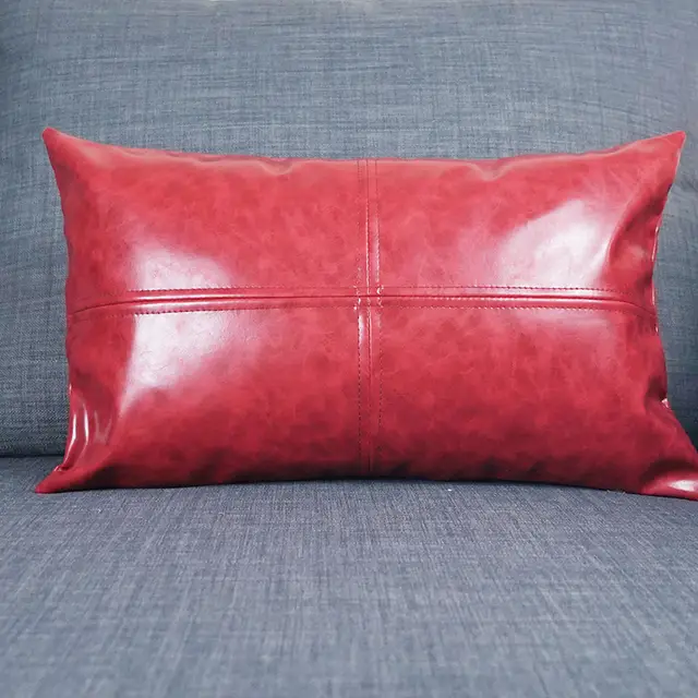 Light Luxury Crazy Horse Pattern Pu Cushion Cover Sofa Backrest Simulation Leather Pillowcase Red - Shop at LoveMi