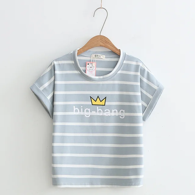Women's Fashion Daisy Striped Short Sleeve Light Blue - Shop at LoveMi